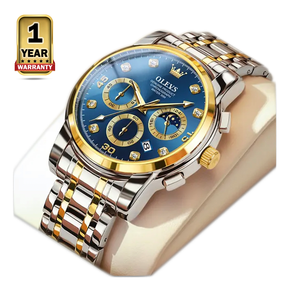 OLEVS 2889 Stainless Steel Analog Watch For Men - Golden and Blue