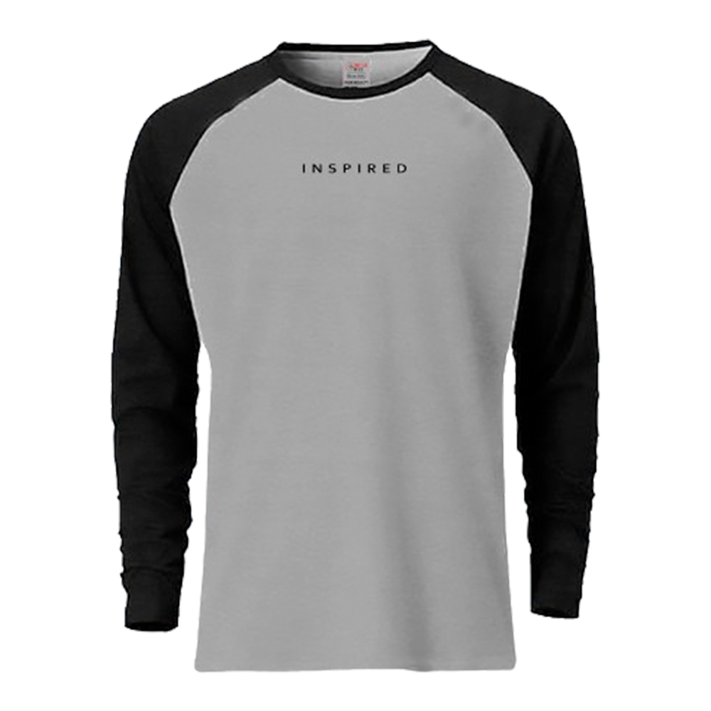 Cotton Reglan Full Sleeve T-Shirt for Men - Ash and Black - 1005