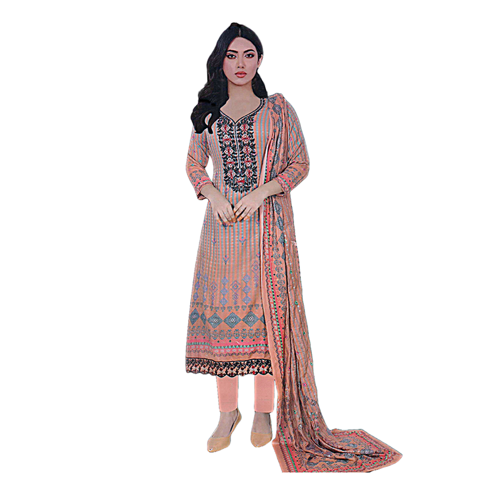 Unstitched Cotton Embroidery Salwar Kameez for Women - Salmon