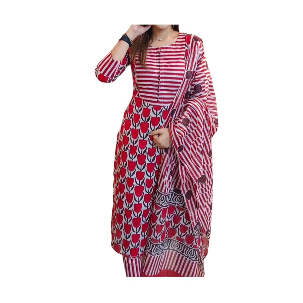 Cotton Skin Printed Salwar Kameez For Women - Pink - 3C-39