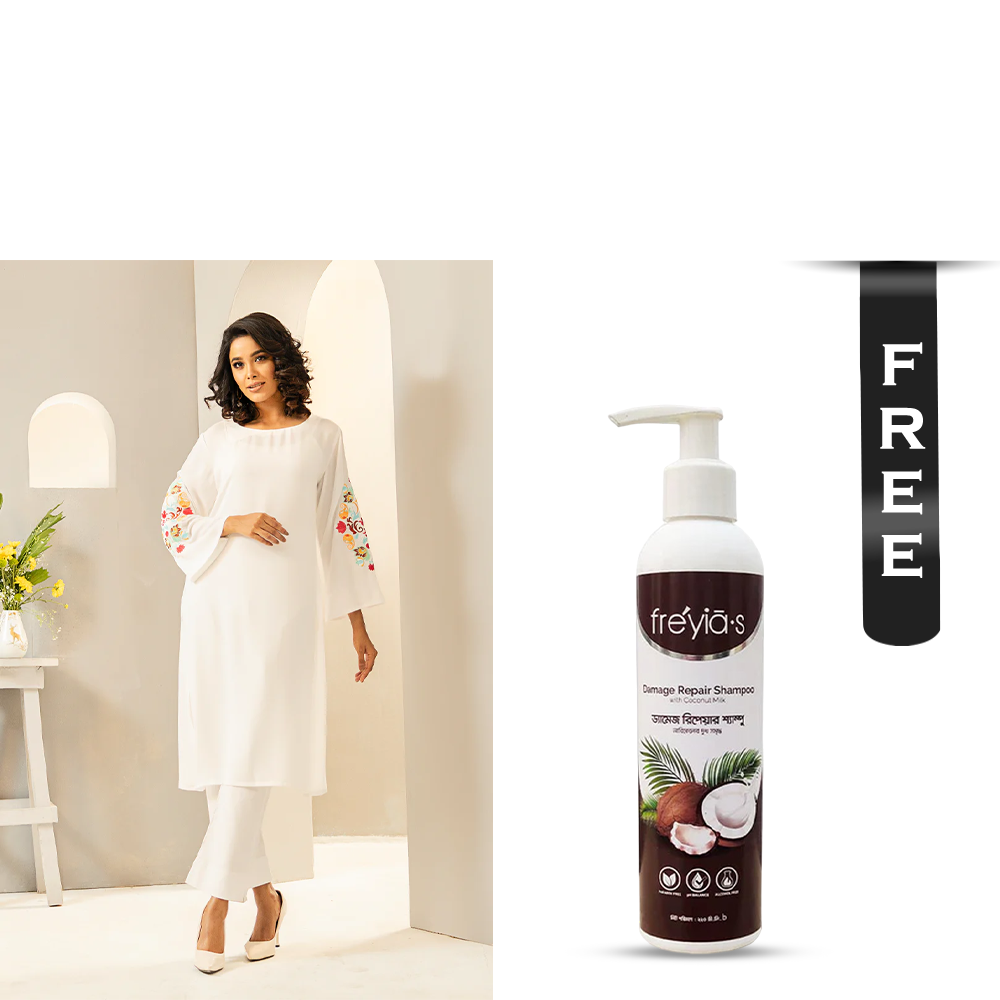 Buy Showstopper Cherry Georgette Kurti for Women - 0224 000270 - White and Get Freyias Damage Repair Shampoo with Coconut Milk - 220ml Free