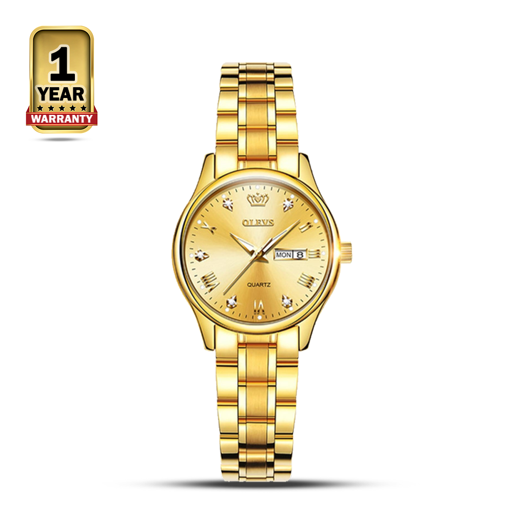 Olevs 5563 Stainless Steel Analog Wrist Watch For Women - Golden