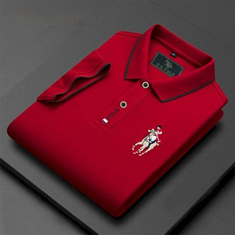 Cotton Polo Shirt For Men - Red - PT-H9