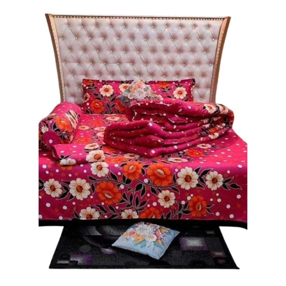 Twill Cotton King Size Five In One Comforter Set - Multicolor - CMT-70