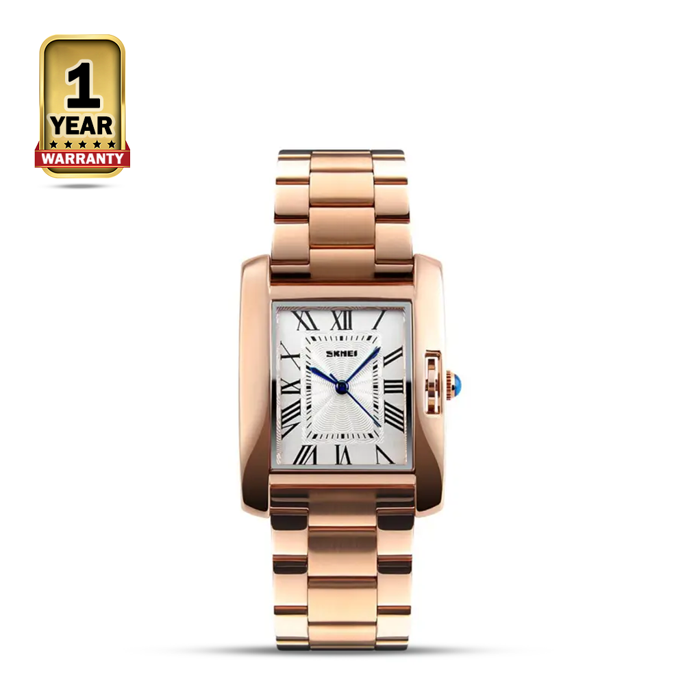 SKMEI 1284 Stainless Steel Analog Watch For Men - White and Rose Gold