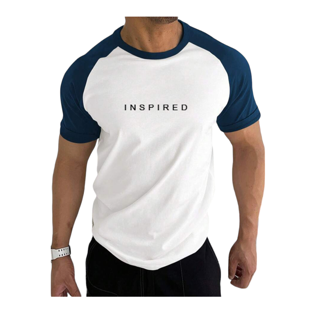 Cotton Half Sleeve T-Shirt For Men - White and Pattal - RH1010