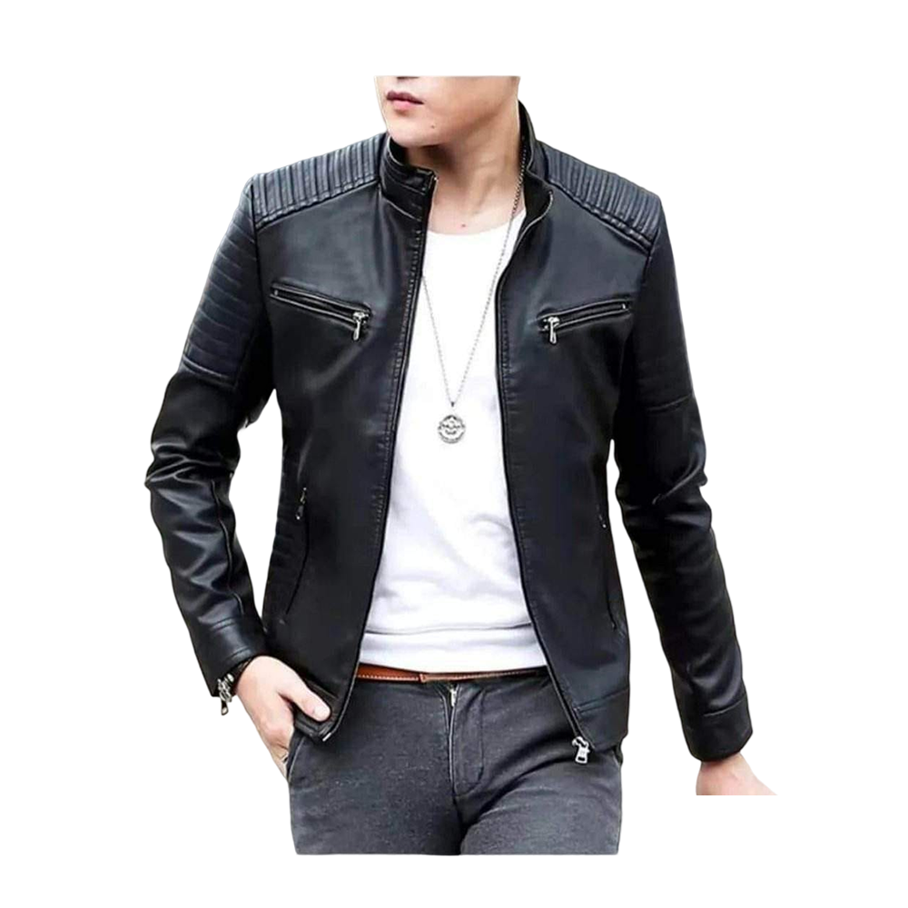 Soft Artificial Leather Jacket for Men - Black - JL-01