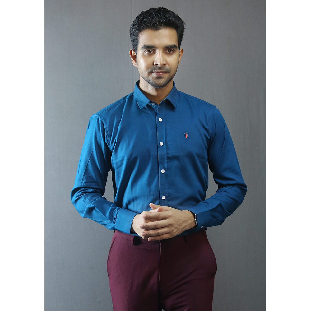 Nagar Exclusive Oxford Cotton Full Sleeve Formal Shirt For Men - Azure Blue  - ED33