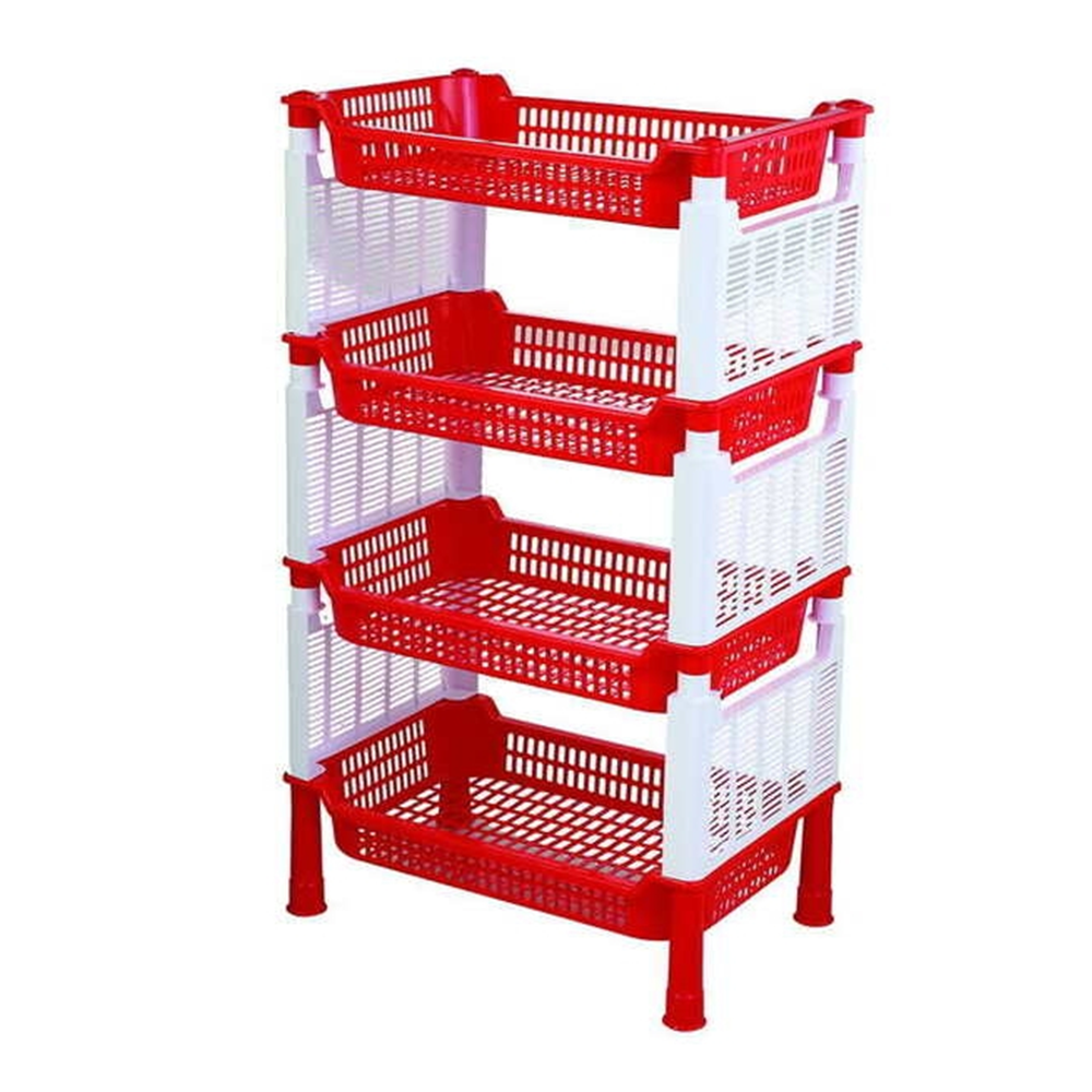 RFL Plastic Popular 4 Step Kitchen Rack - White and Red - 914544