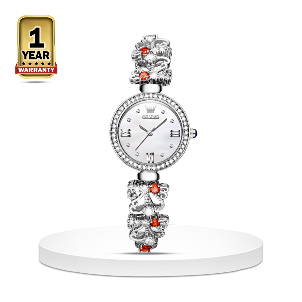 OLEVS 9958 Stainless Steel Inlaid Diamond Retro Elegant Wrist watch For Women - Silver