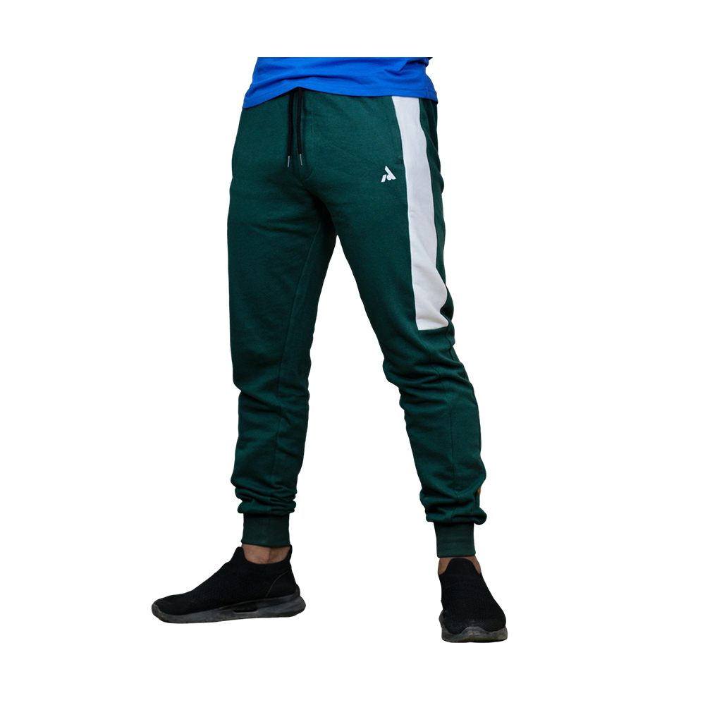 Stretch Fabric Premium Stripe Joggers - Teal and White