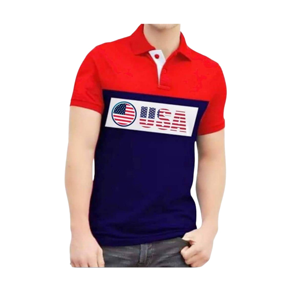 PK Cotton Half Sleeve Polo Shirt For Men - Red and Blue - PT-29