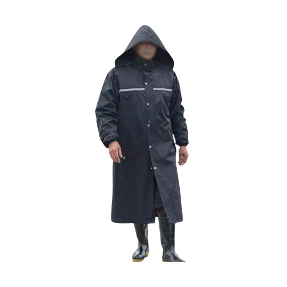 Polyester Long Raincoat With Cap for Men - Black