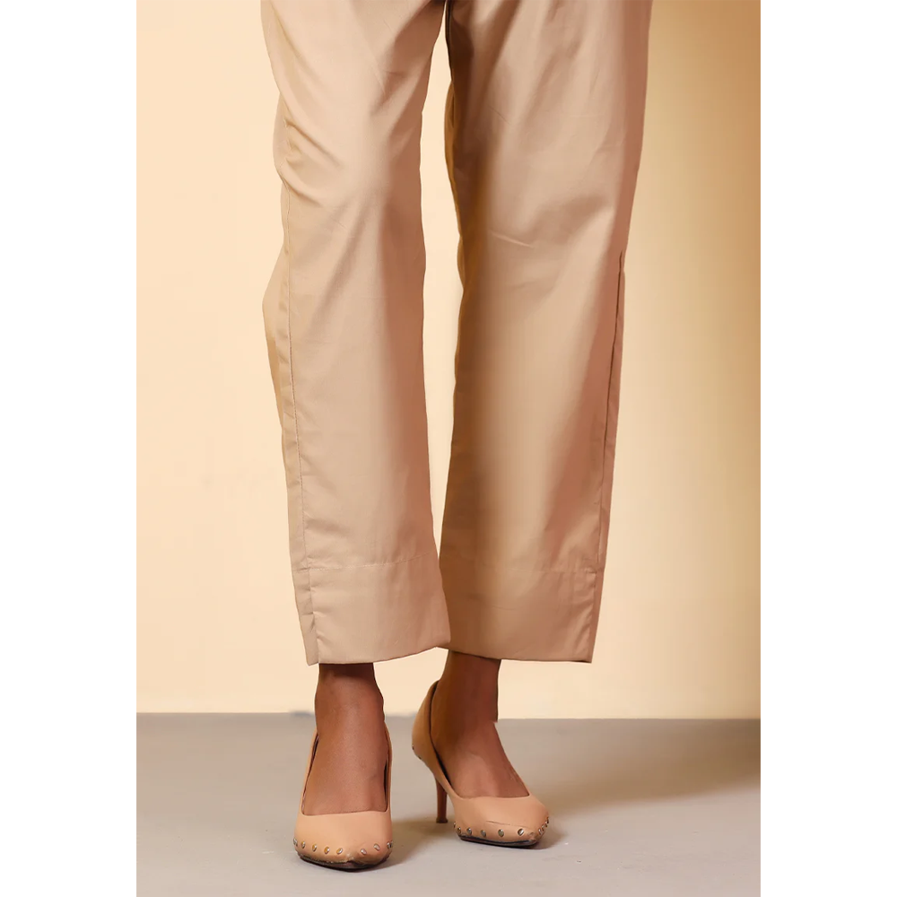 Spandex Cotton Straight Pant For Women - Beige - 0523 000197