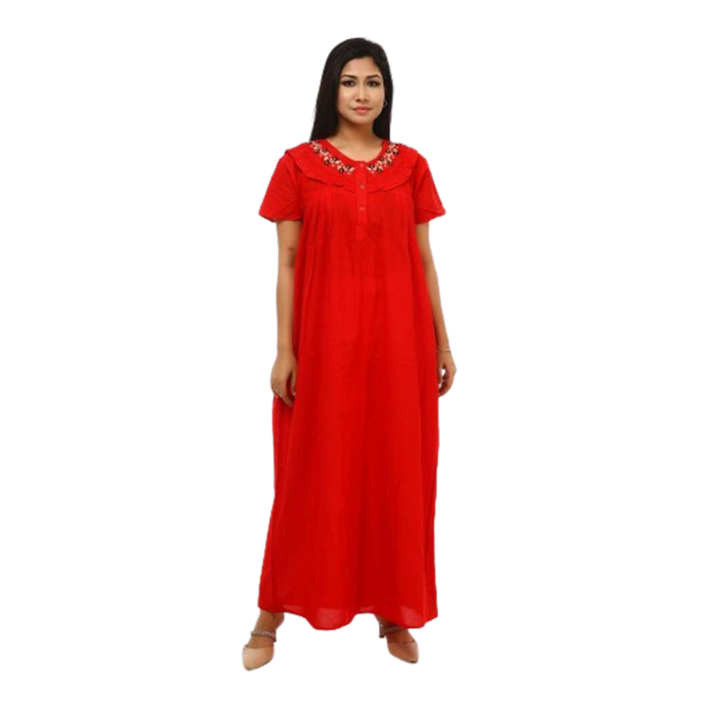 Cotton Half Sleeve Maxi For Women - Red