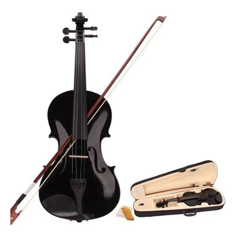 Valencia Acoustic Violin Professional With Hard Case Bow and Accessories - Glossy Black