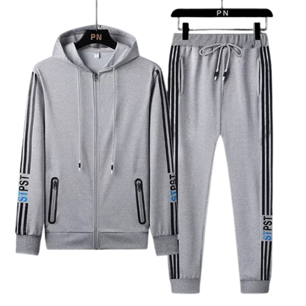 Cotton Hoodie with Trouser Full Track Suit for Men - Ash - HT-44