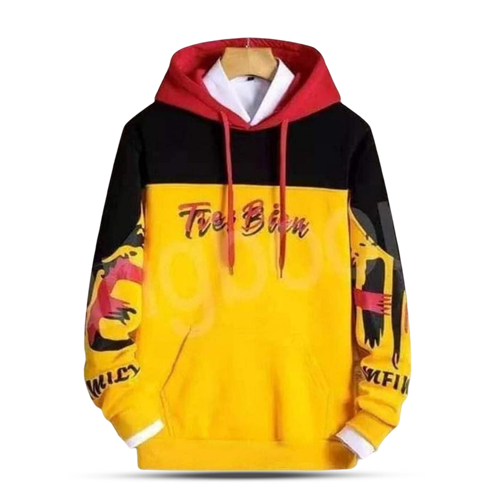 Cotton Fleece Hoodie Jacket for Man - Black And Yellow - H-40