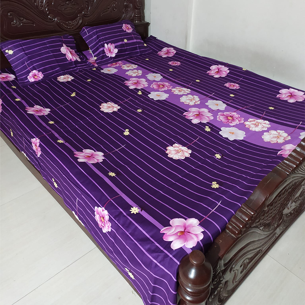 Twill Cotton King Size Double Bed Sheet - Multicolor - BT-04