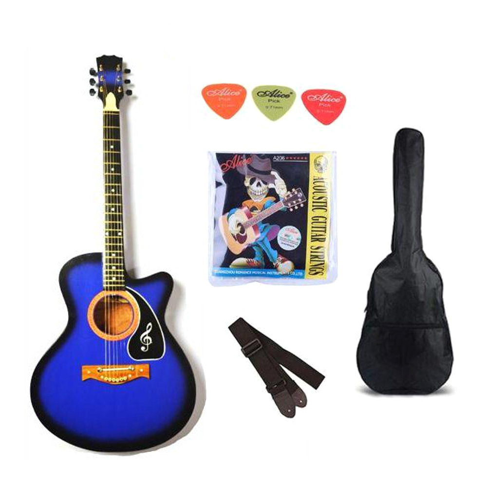 Custom Made New Acoustic Guitar With Bag and 3 Picks - Blue