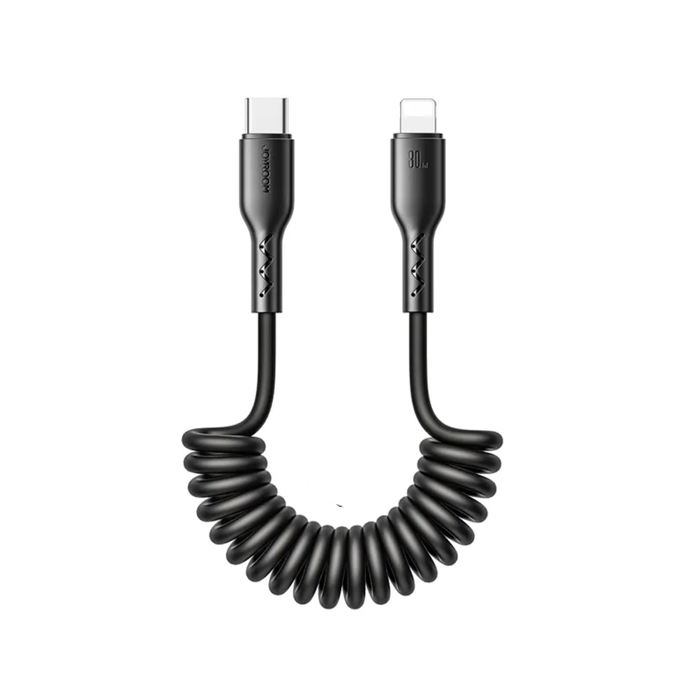 Joyroom SA38-CC3 60W Coiled Type-C to Lightning Fast Charging Data Cable for Car 1.5 Meter - Black