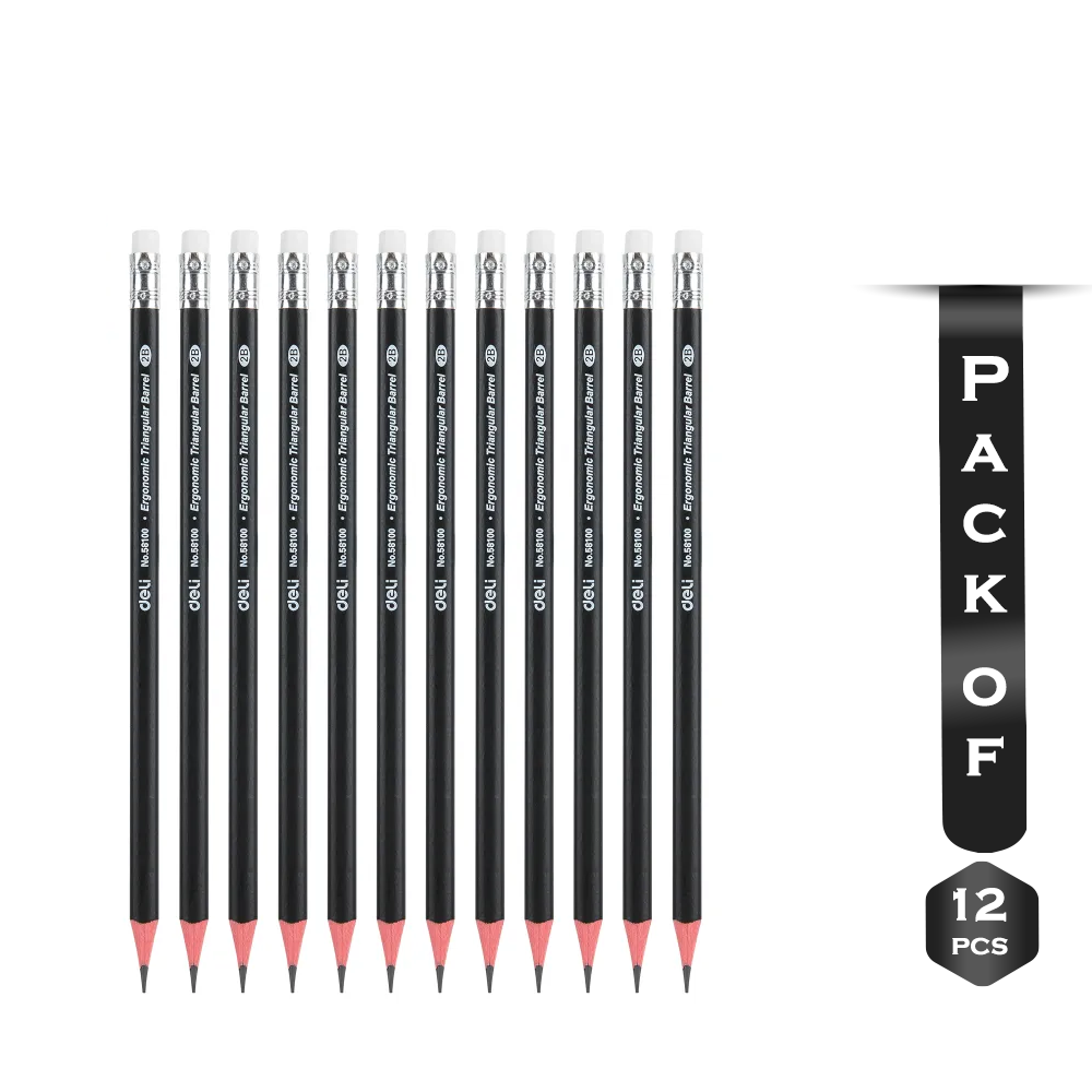 Pack of 12 Pcs Deli E58100 Black Graphite 2B Pencil