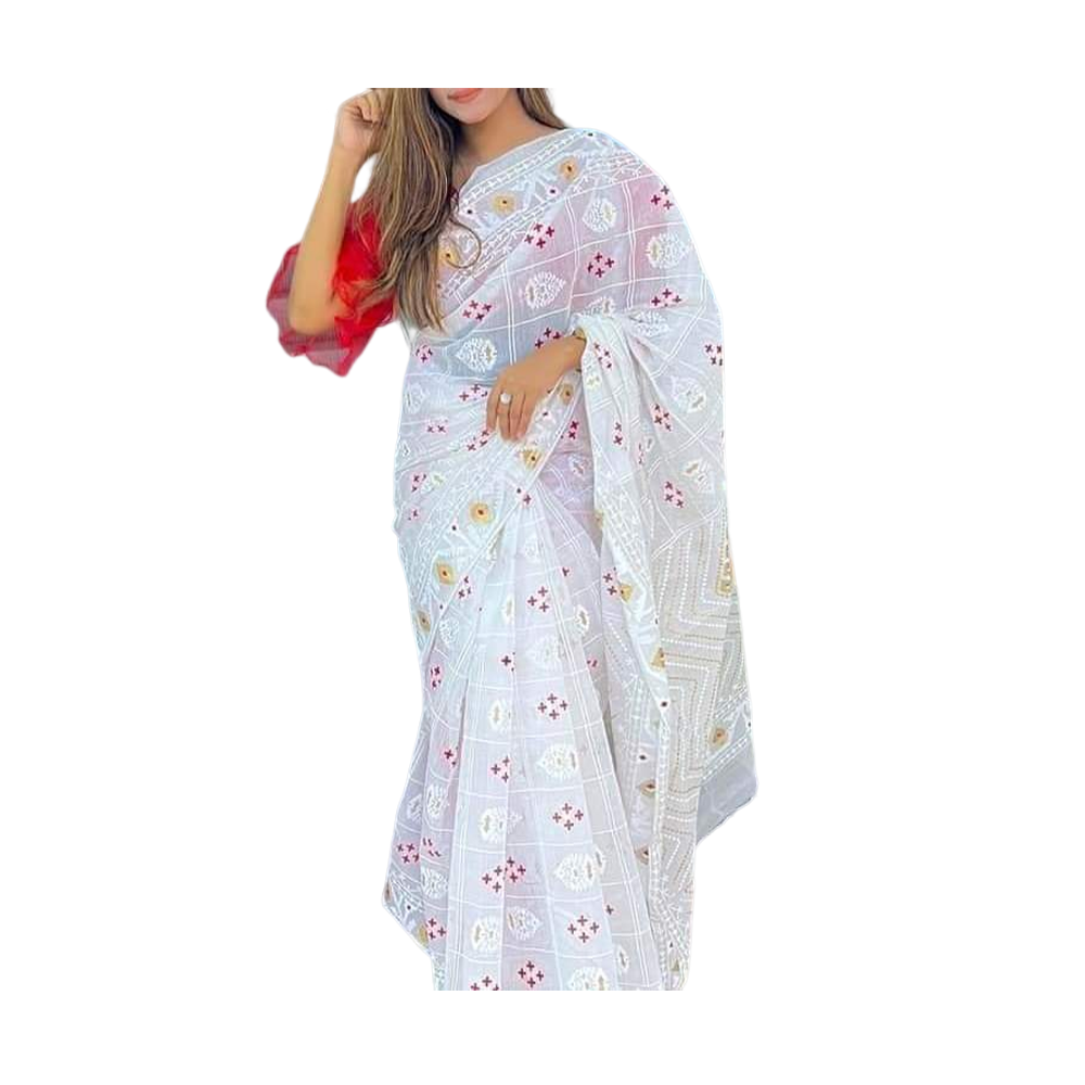 Half Silk Screen Print Saree For Woman - Multicolor