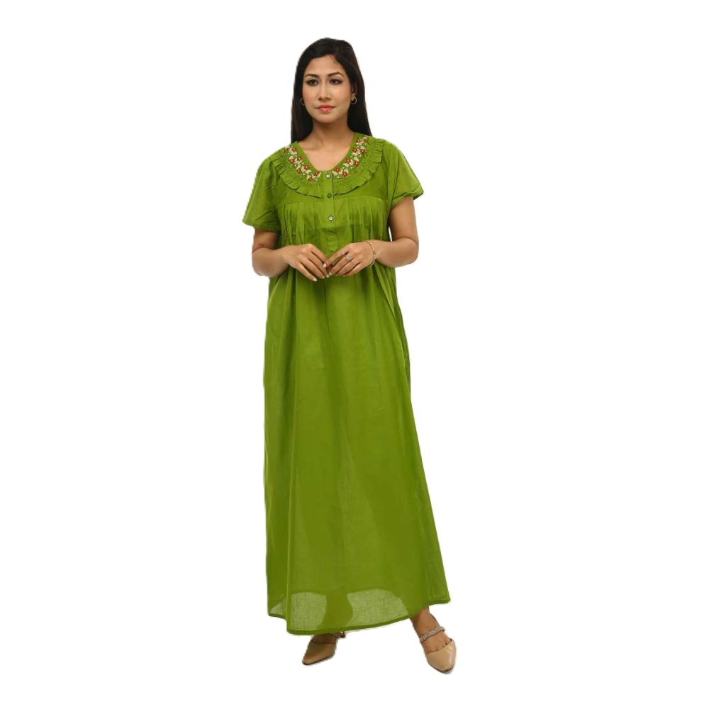 Cotton Half Sleeve Maxi For Women - Yellow Green