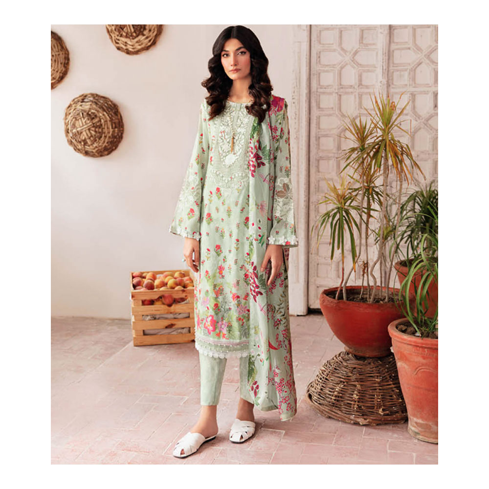 Unstitched Digital Printed Embroidered Lawn for Women - Light Green - HP-3PP-401 (1 Pc Ring Free)