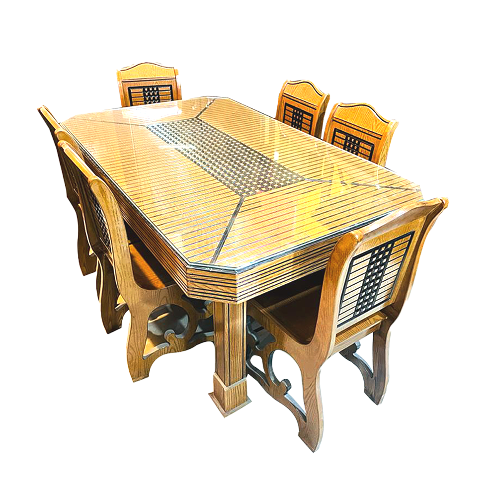 MDF Wood With Fibre Process Wood Dining Table With 6 Chair Diamond - FHD02 - Walnut