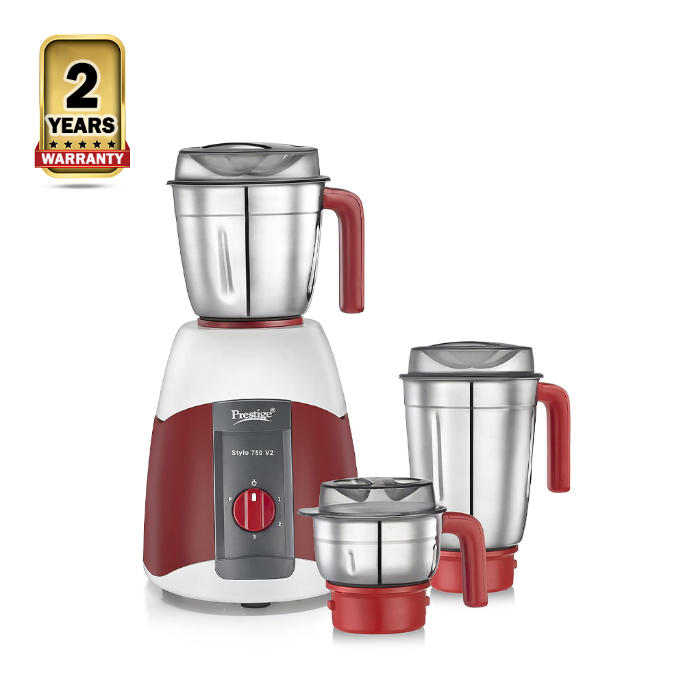 Prestige Plastic Stylo V2 Mixer Grinder with 3 Jars - 750W - Red