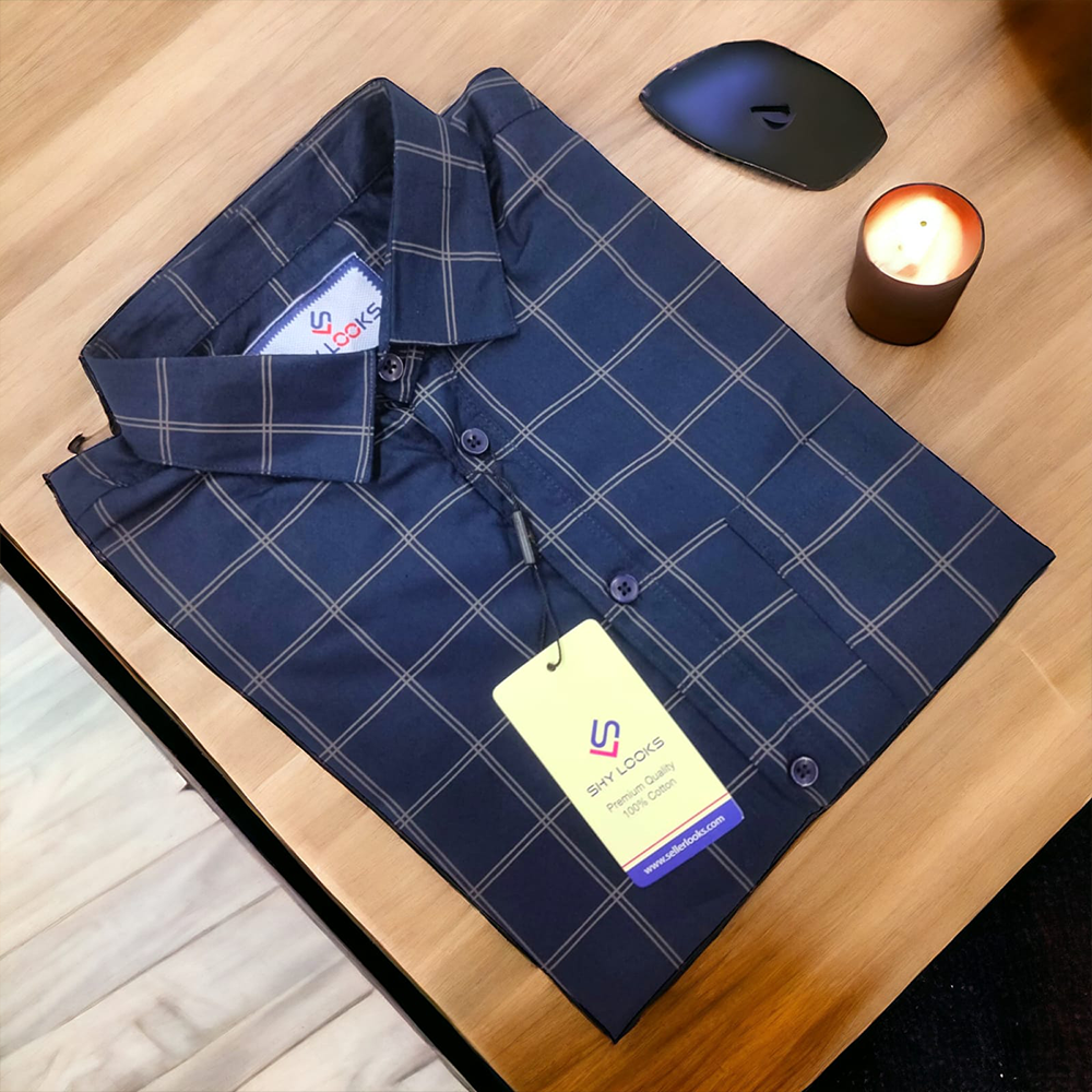 Cotton Full Sleeve Check Shirt for Men - Blue