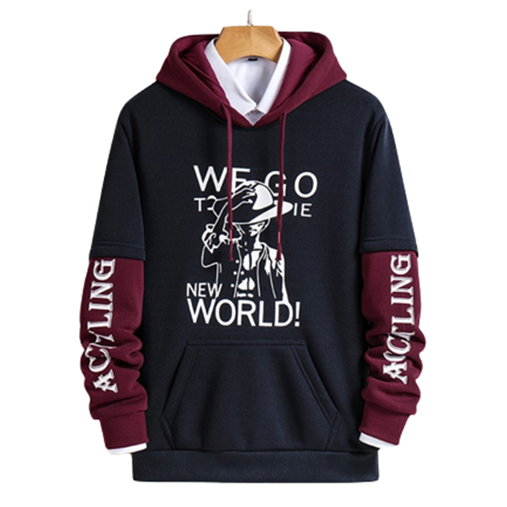 Cotton Hoodie For Men - Dark Blue and Maroon - H-134