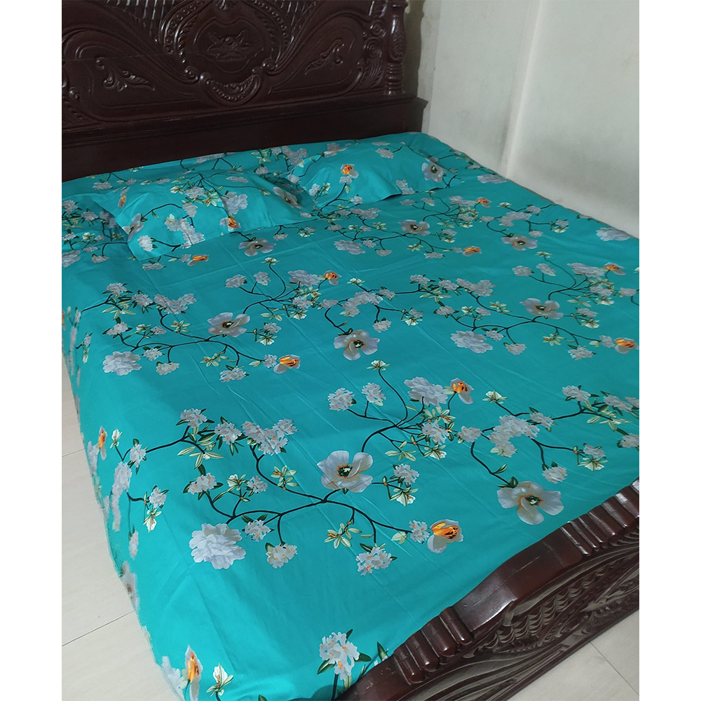 Twill Cotton King Size Double Bed Sheet With Pillow Cover - Pest - BT 19