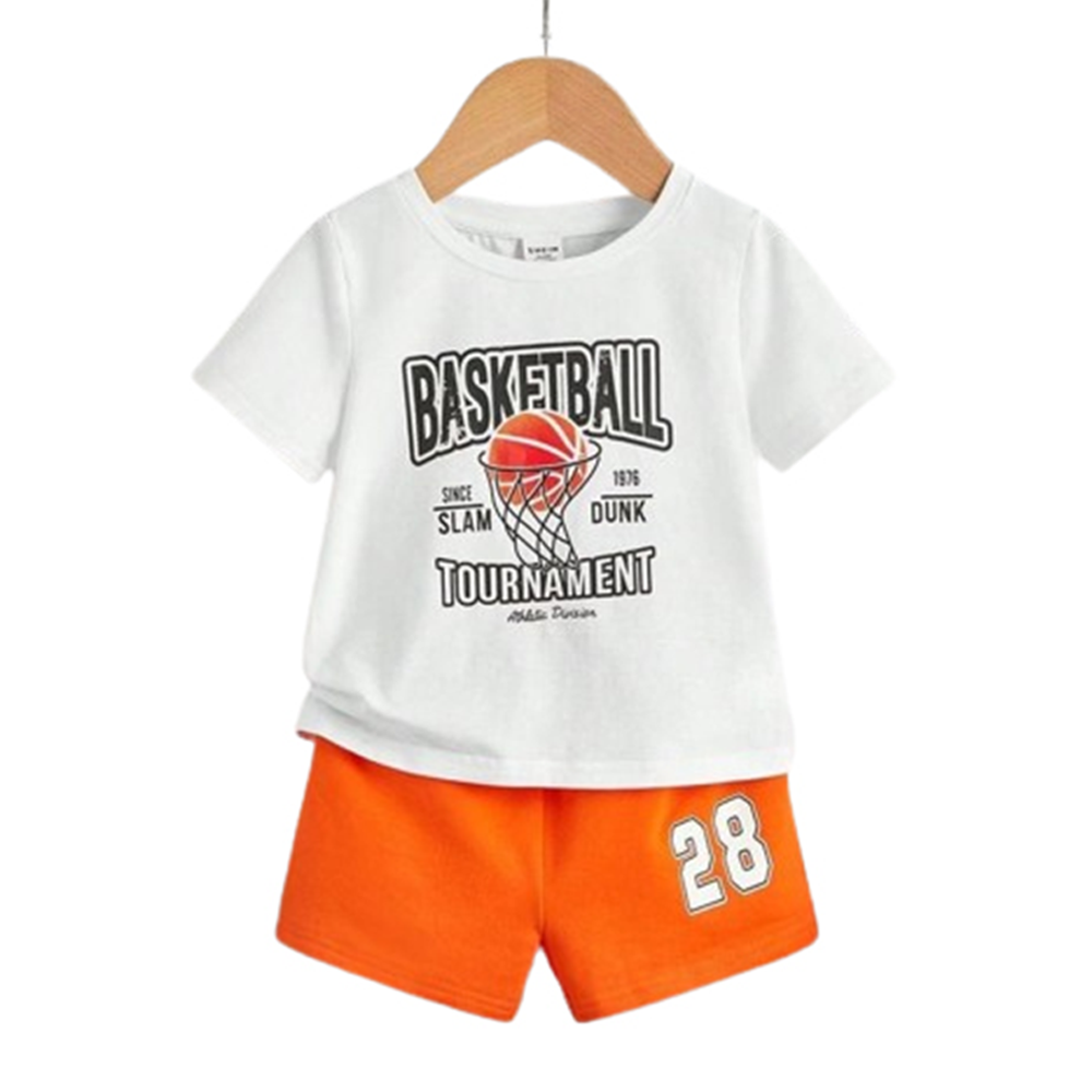 China Cotton Half Sleeve T-Shirt and Half Pant Set For Boys - White and Orange - BM-31