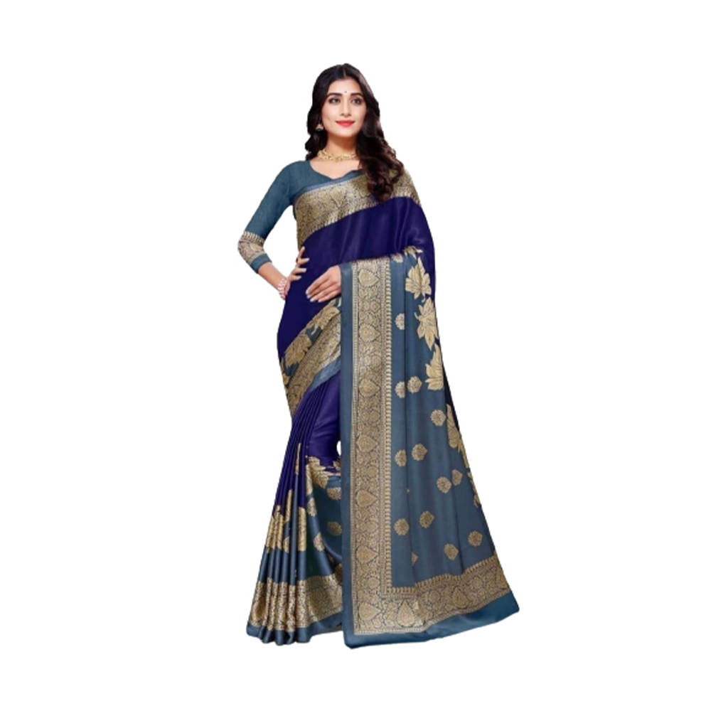 Soft Silk Digital 3D Printed Saree With Blouse Piece - Royal Blue And Gray - SS-P44