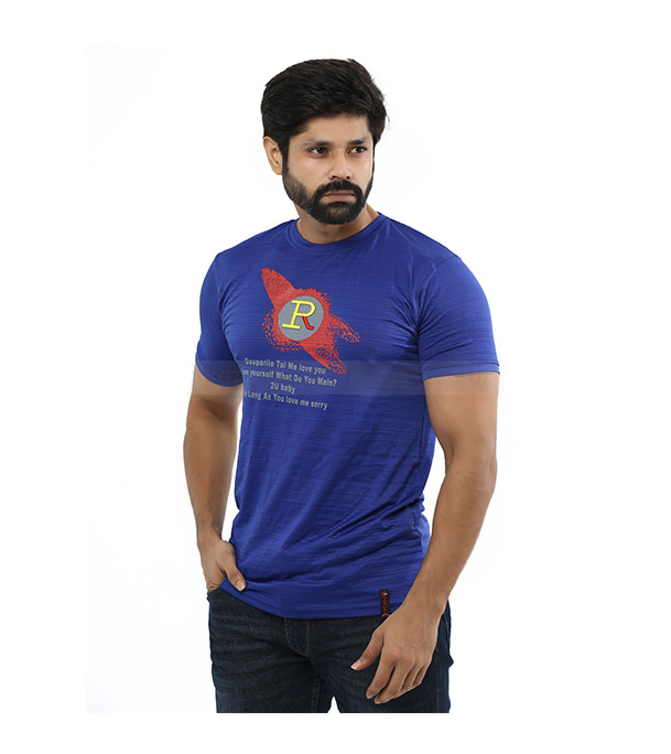 Cotton Short T-shirt for Men - Blue 