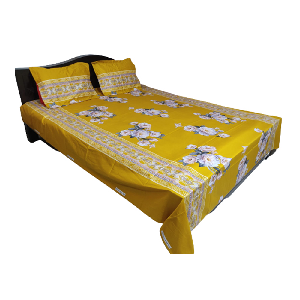 Twill Cotton King Size Bedsheet With 2 Pillow Covers Yellow BT191