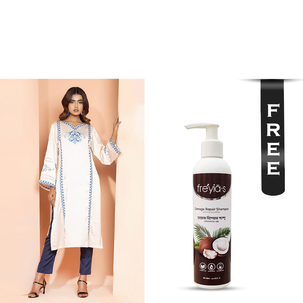 Buy Showstopper Crepe Silk Kurti for Women - M19 - Cream and Get Freyias Damage Repair Shampoo with Coconut Milk - 220ml Free