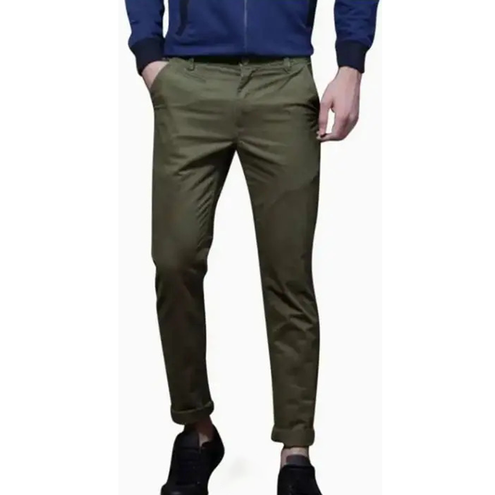 Cotton Semi Stretched Chinos Gabardine Pant For Men - Deep Green - PGS056