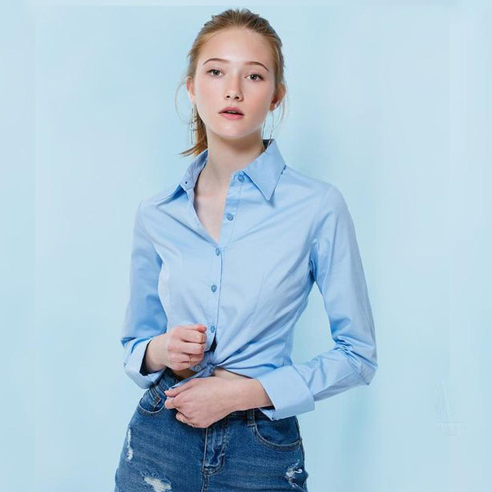 Cotton Full Sleeve Formal Shirt For Women - Sky Blue - u3033