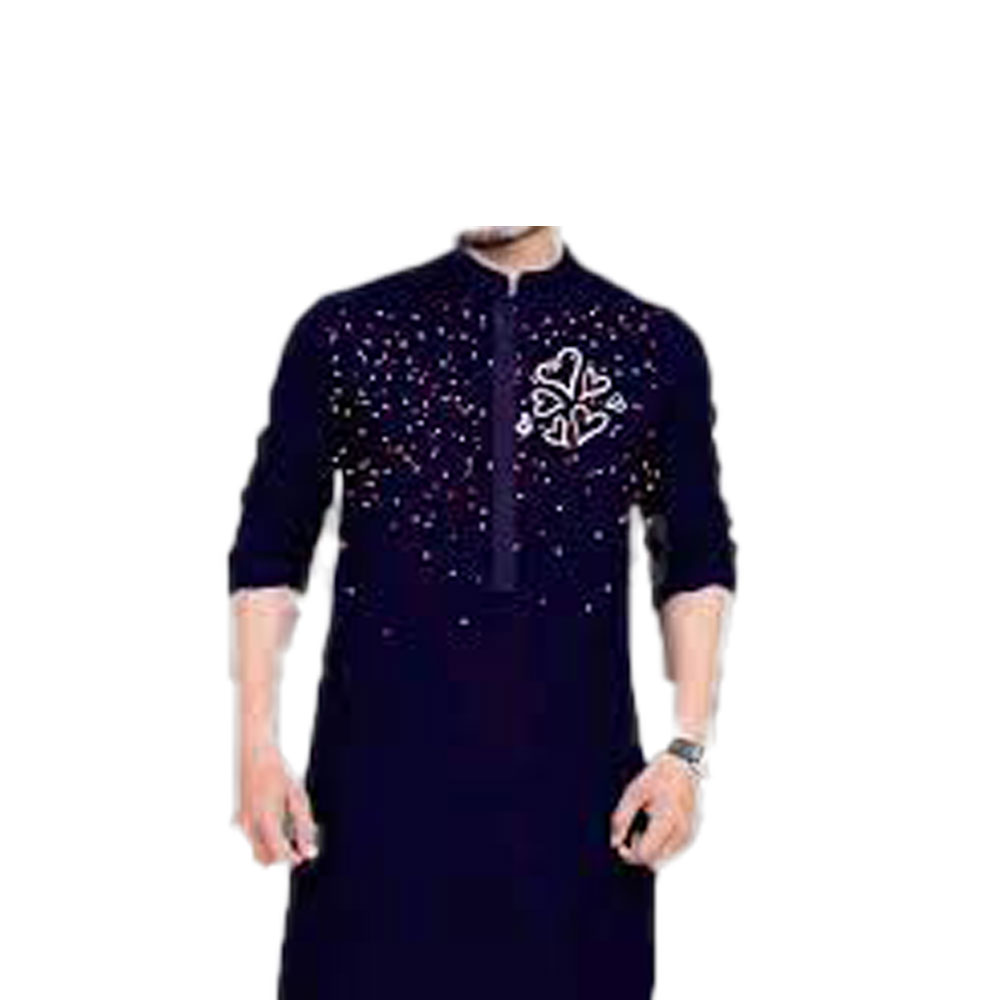 Lilen Semi Long Printed Panjabi for Men - Navy Blue 