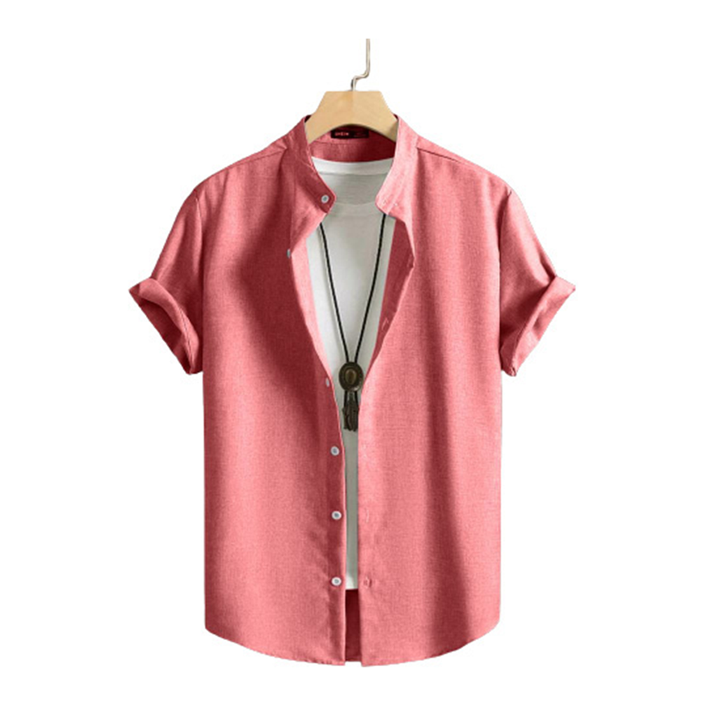 Cotton Casual Half Sleeve Shirt For Men - Pink - MS-59