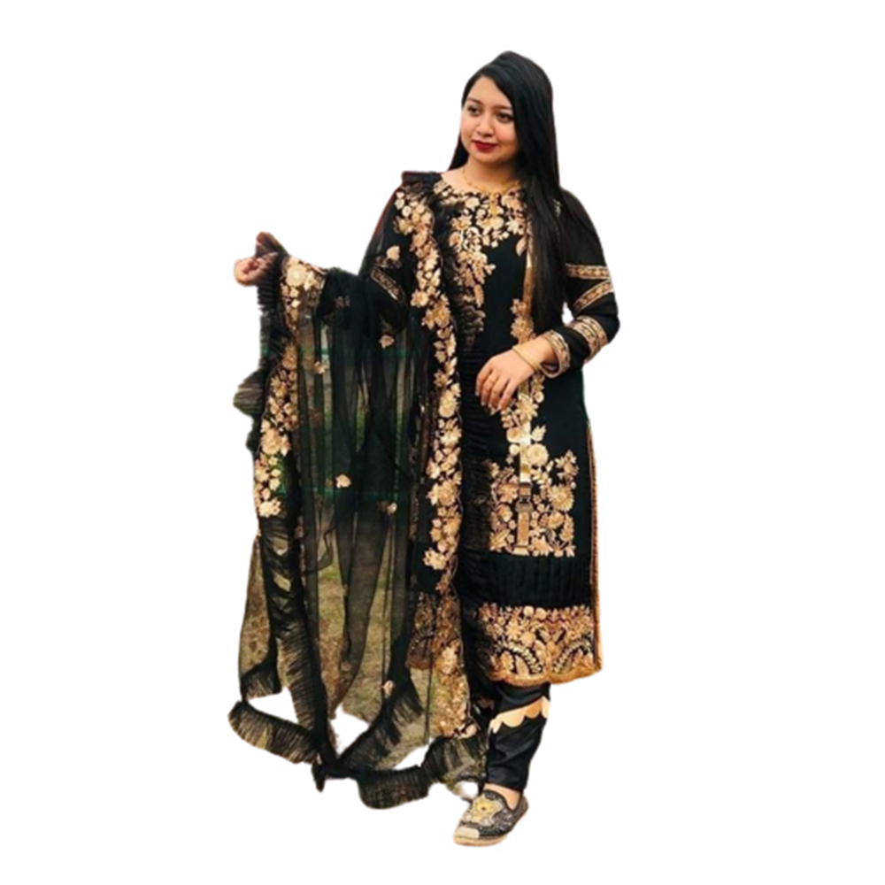 Soft Georgette Embroidery Unstitched Salwar Kameez For Women - Black - 4G-14