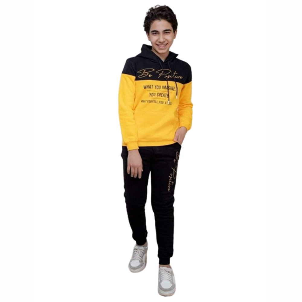 Cotton Winter Hoodie For Kids - Black and Yellow - BN-02