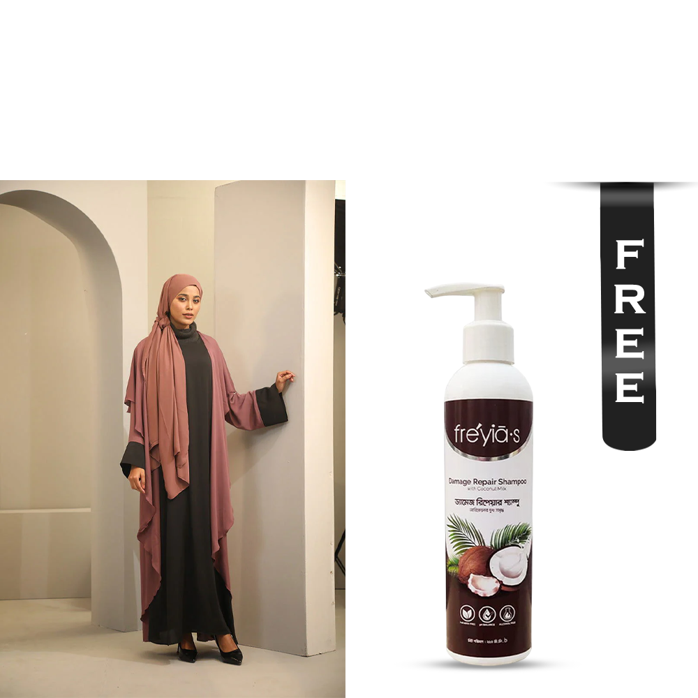 Buy Hiba Cherry Georgette Abaya for Women - 1223 000287 - Mauve and Get Freyias Damage Repair Shampoo with Coconut Milk - 220ml Free