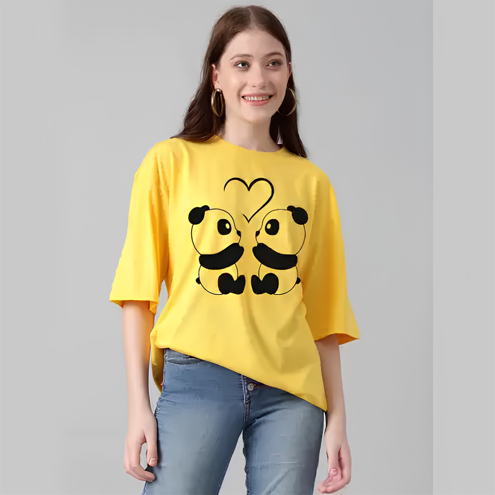 Cotton Print Half Sleeve T-Shirt For Women - Yellow - LG-65