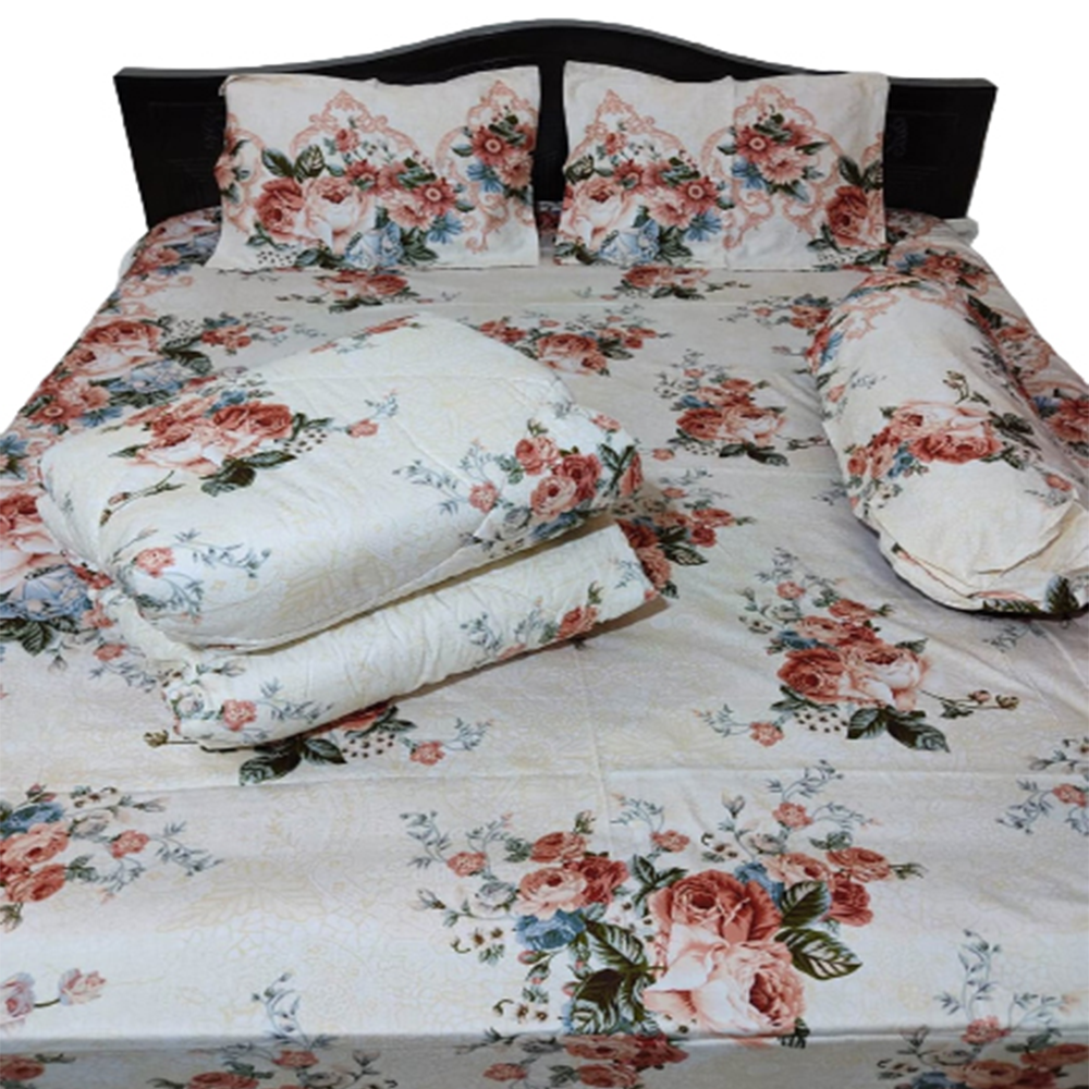 Twill Cotton King Size Five In One Comforter Set - Multicolor - CFS-76