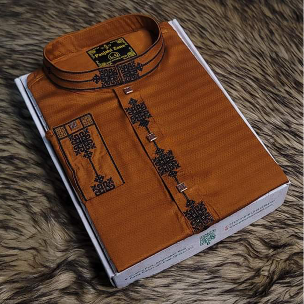 Cotton Embroidery Panjabi For Men - Rust