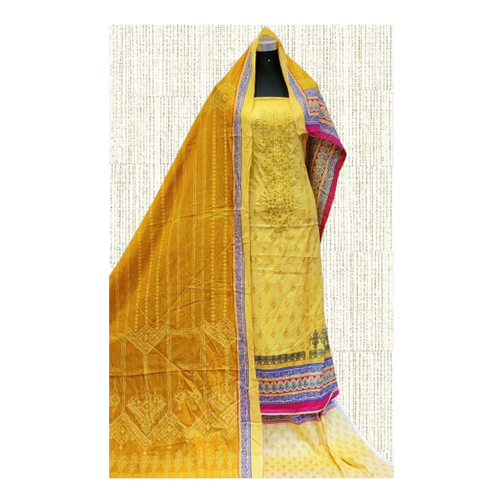 Unstiched Cotton Embroidery Salwar Kameez for Women - Yellow - 3R-E2 